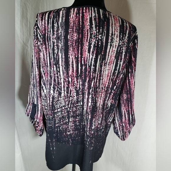 Valerie Stevens Navy and Pink VNeck Blouse Sz XL - Picture 4 of 10